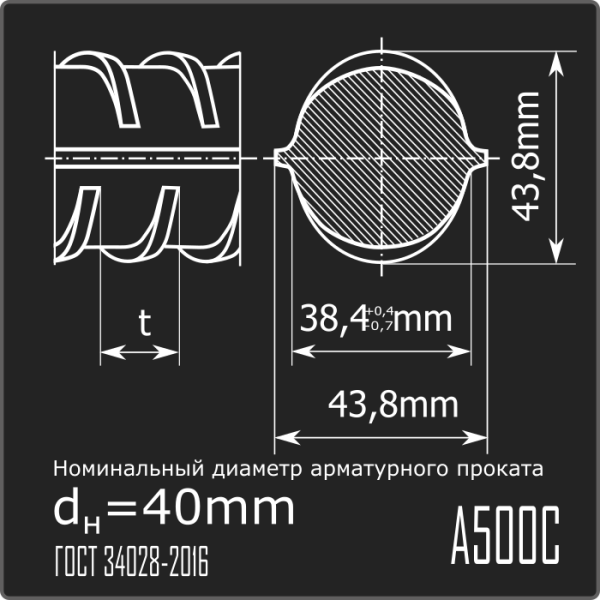 Арматура 40,0 А500С ГОСТ 34028-2016 12м