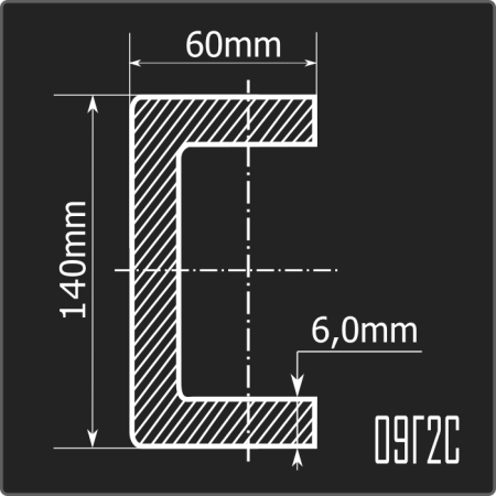 Швеллер холоднокатаный 140*60*6,0 09Г2С Феррум 12м ГОСТ 19281-2014