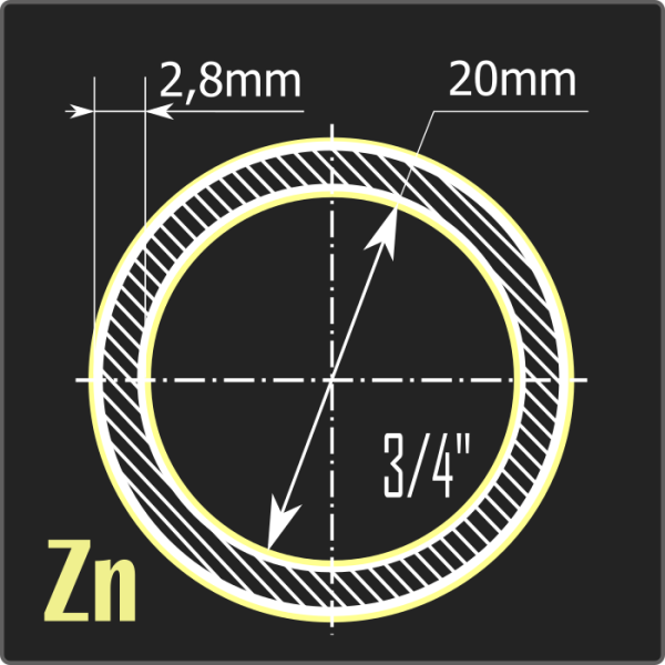 Труба ВГП оцинкованная 20*2,8 ст.10 ГОСТ 3262-75 7,8м