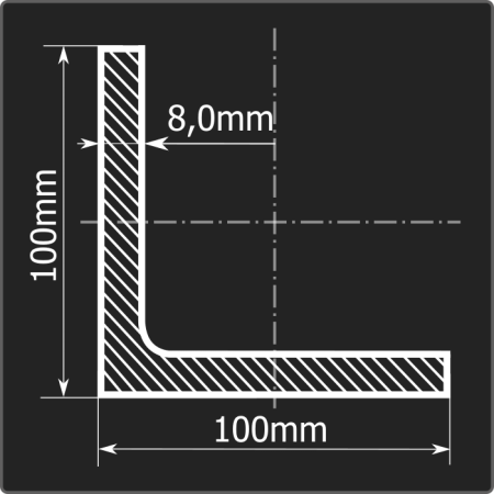 Угол 100*100*8,0 ст.3сп 12м ГОСТ 535-2005/ГОСТ 8509-93