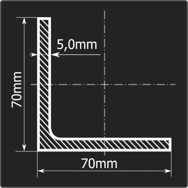 Угол 70*70*5,0 ст.3сп 12м ГОСТ 535-2005/ГОСТ 8509-93