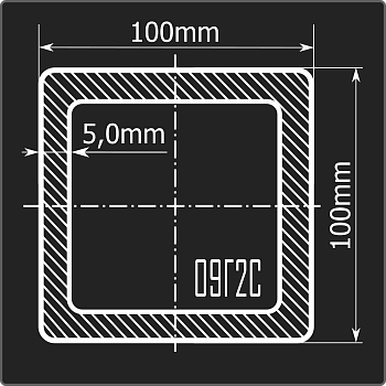 Труба проф. 100*100*5,0 09Г2С Феррум 12м ГОСТ 13663-86
