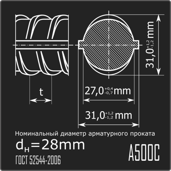 Арматура 28,0 А500С ГОСТ 52544-2006 12м