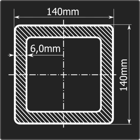 Труба проф. 140*140*6,0 ст.3сп Феррум 12м ГОСТ 30245-2003
