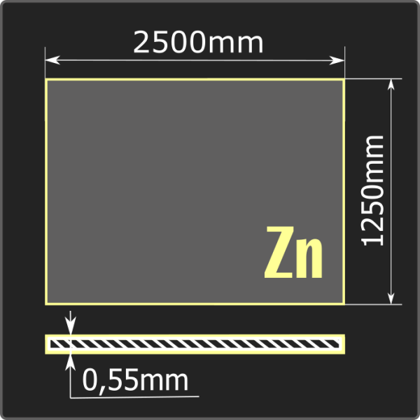 Лист оцинкованный 0,55*1250*2500 ст.08пс Феррум ГОСТ 14918-2020
