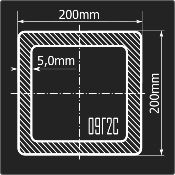 Труба проф. 200*200*5,0 09Г2С 12м ГОСТ 30245-2003