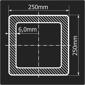 Труба проф. 250*250*6,0 ст.3сп Феррум 12м ГОСТ 30245-2003